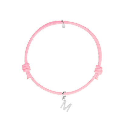 bracciale con cordino rosa e ciondolo iniziale in argento 925 personalizzabile