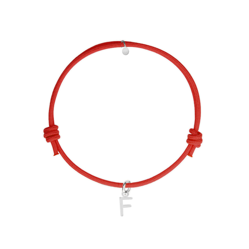 bracciale con cordino rosso e ciondolo iniziale in argento 925 personalizzabile