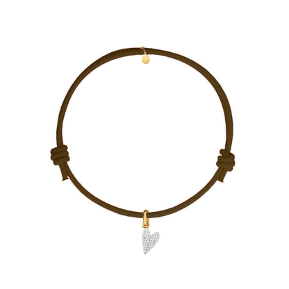 bracciale cordino marrone con charm cuore oro