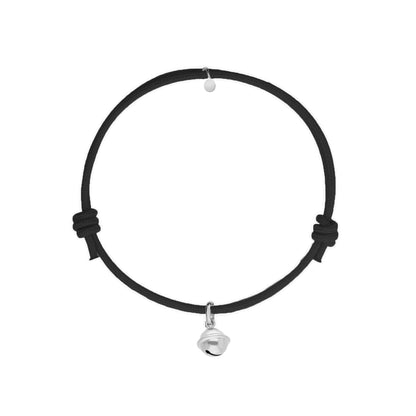 bracciale con cordino nero con ciondolo a forma di campanella argento