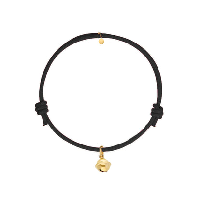 bracciale nero con cordino e campanella dorata