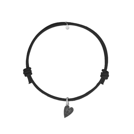 bracciale cordino in cotone nero con ciondolo cuore bonheur nero