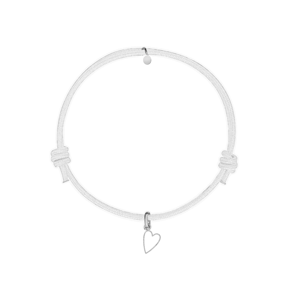 bracciale cordino colorato con ciondolo sagoma cuore vuoto in argento 925