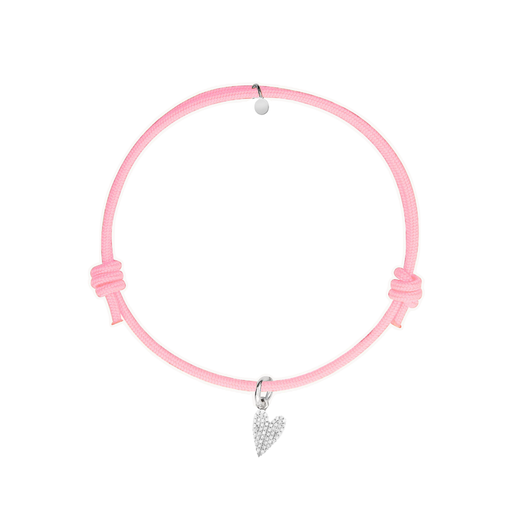 bracciale cordino rosa con charm a forma di cuore argento e zirconi