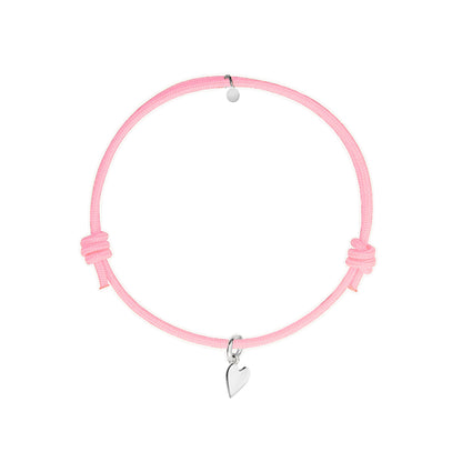 bracciale con cordino rosa e ciondolo cuore argento 925