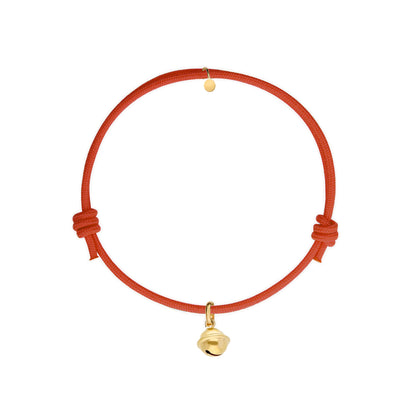 bracciale con cordino rosso natalizio e ciondolo campanella portafortuna dorato