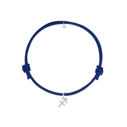 bracciale con cordino blu e segno zodiacale sagittario personalizzabile