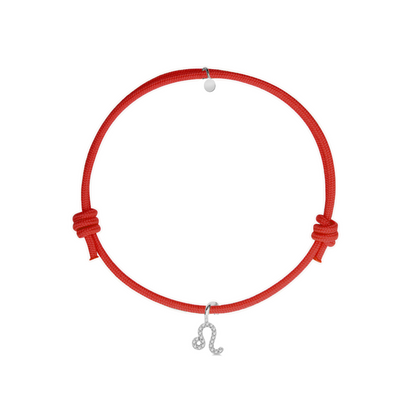 bracciale cordino rosso personalizzabile con ciondolo segno zodiacale leone in argento 925 e zirconi