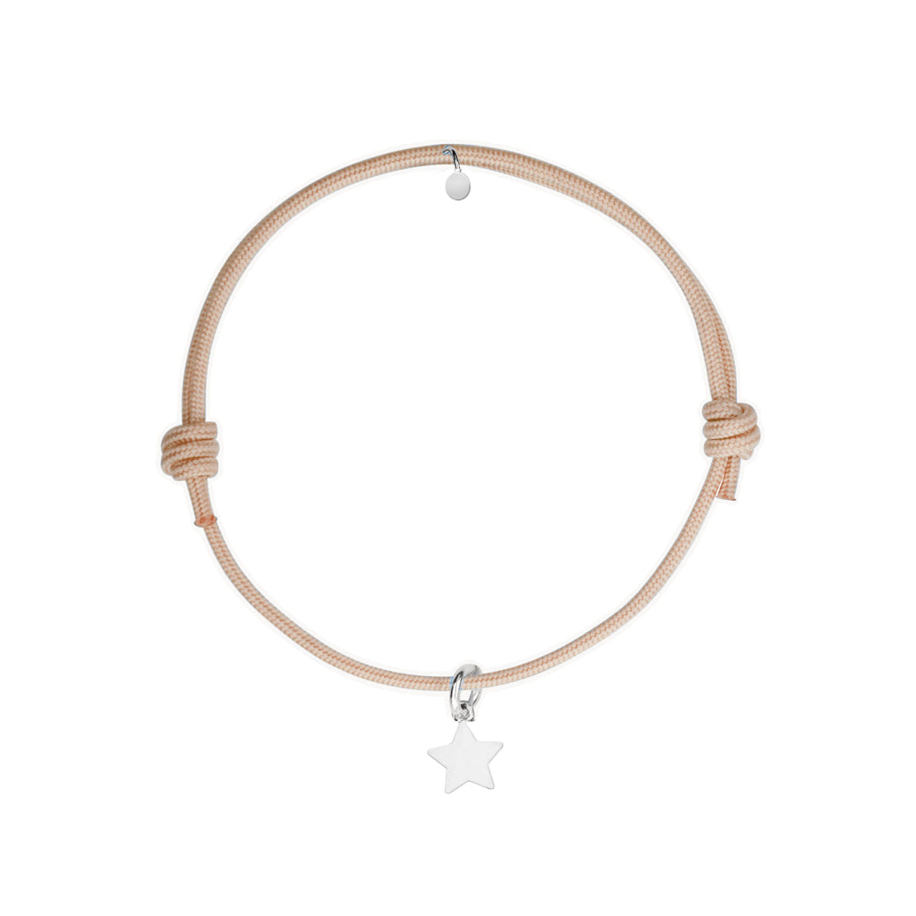 bracciale con cordino beige e ciondolo stella argento