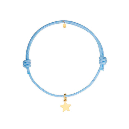 bracciale con cordino celeste e ciondolo stella oro