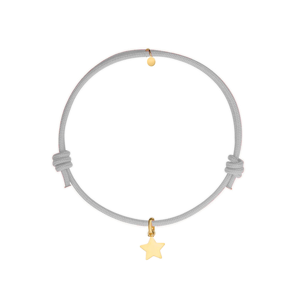 bracciale con cordino grigio e ciondolo stella oro