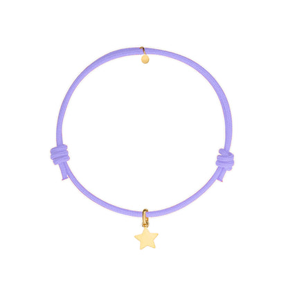 bracciale con cordino lilla e ciondolo stella oro