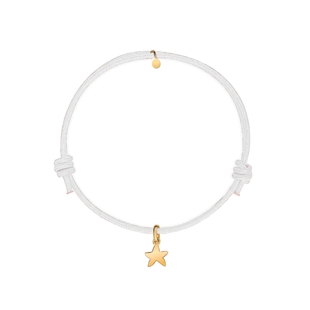 bracciale col cordino bianco e ciondolo stella marina oro