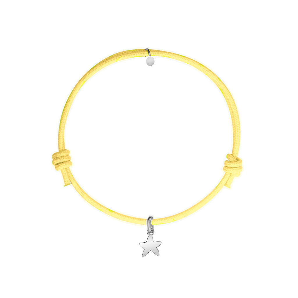 bracciale col cordino giallo e ciondolo stella marina argento