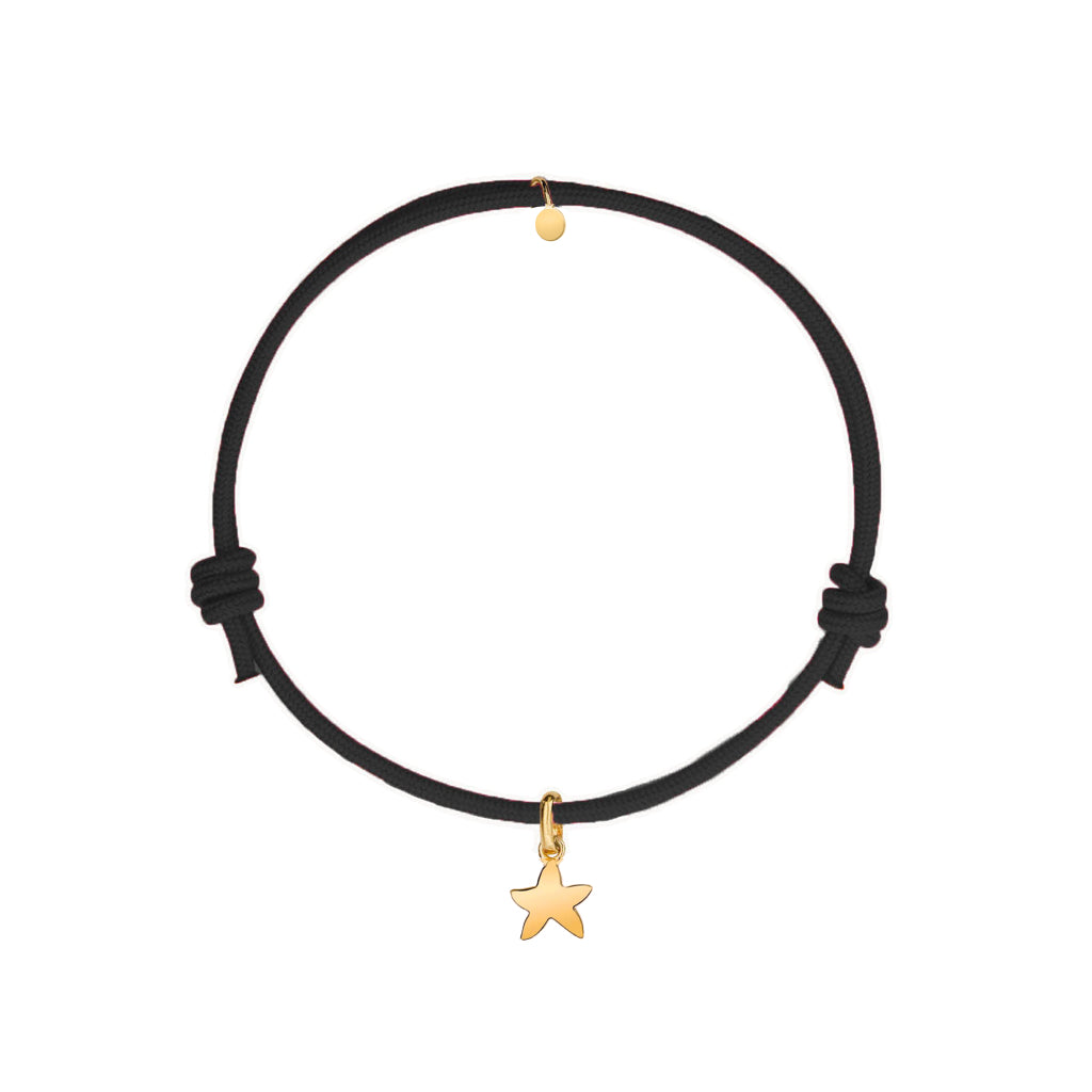 bracciale col cordino nero e ciondolo stella marina oro