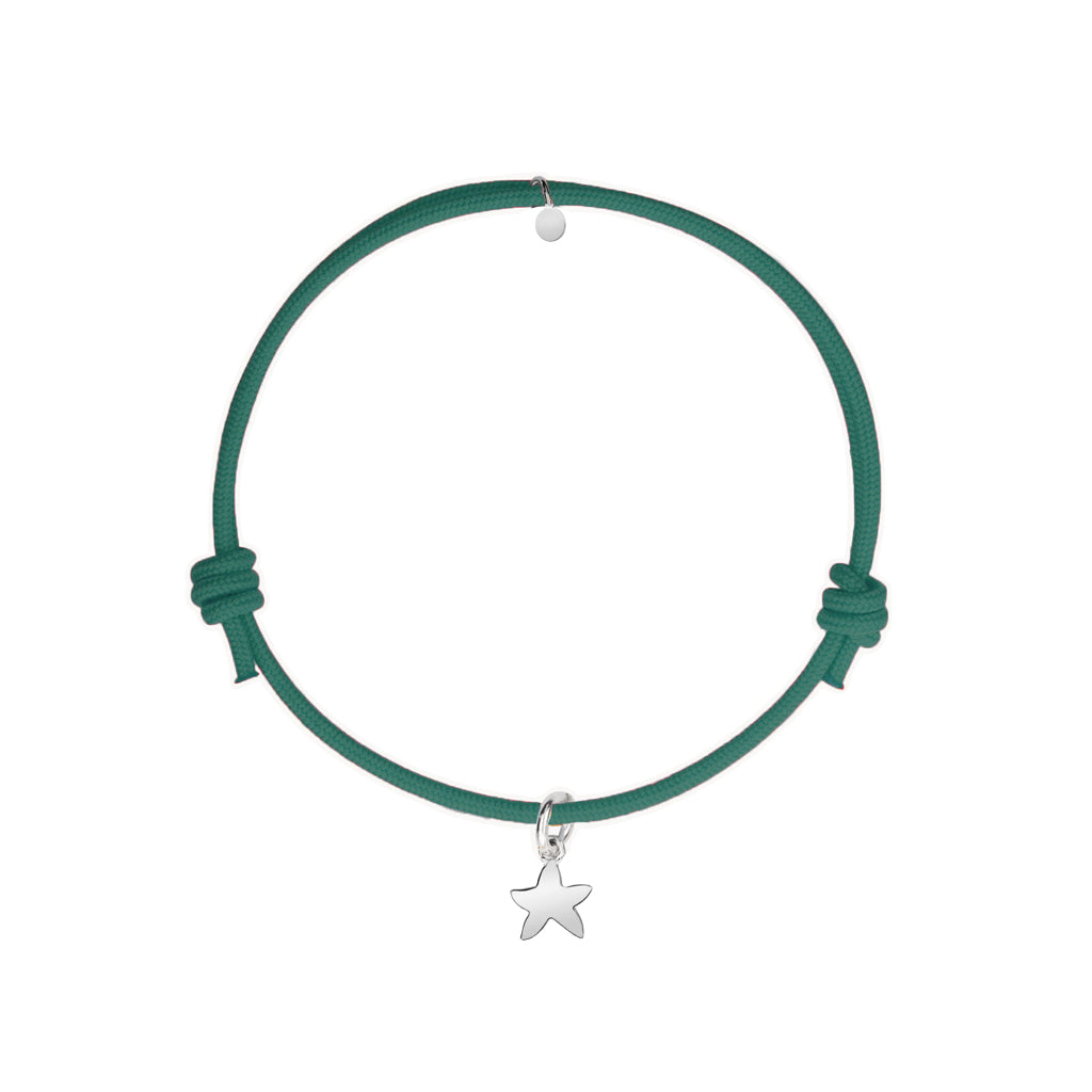 bracciale col cordino verde e ciondolo stella marina argento