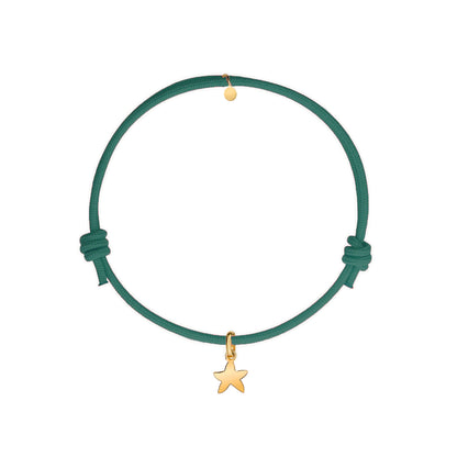 bracciale col cordino verde e ciondolo stella marina oro