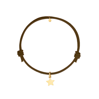 bracciale con cordino marrone e ciondolo stella oro