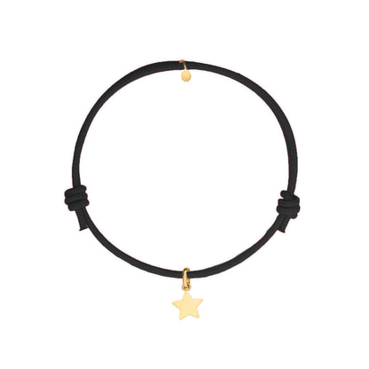 bracciale con cordino nero e ciondolo stella oro