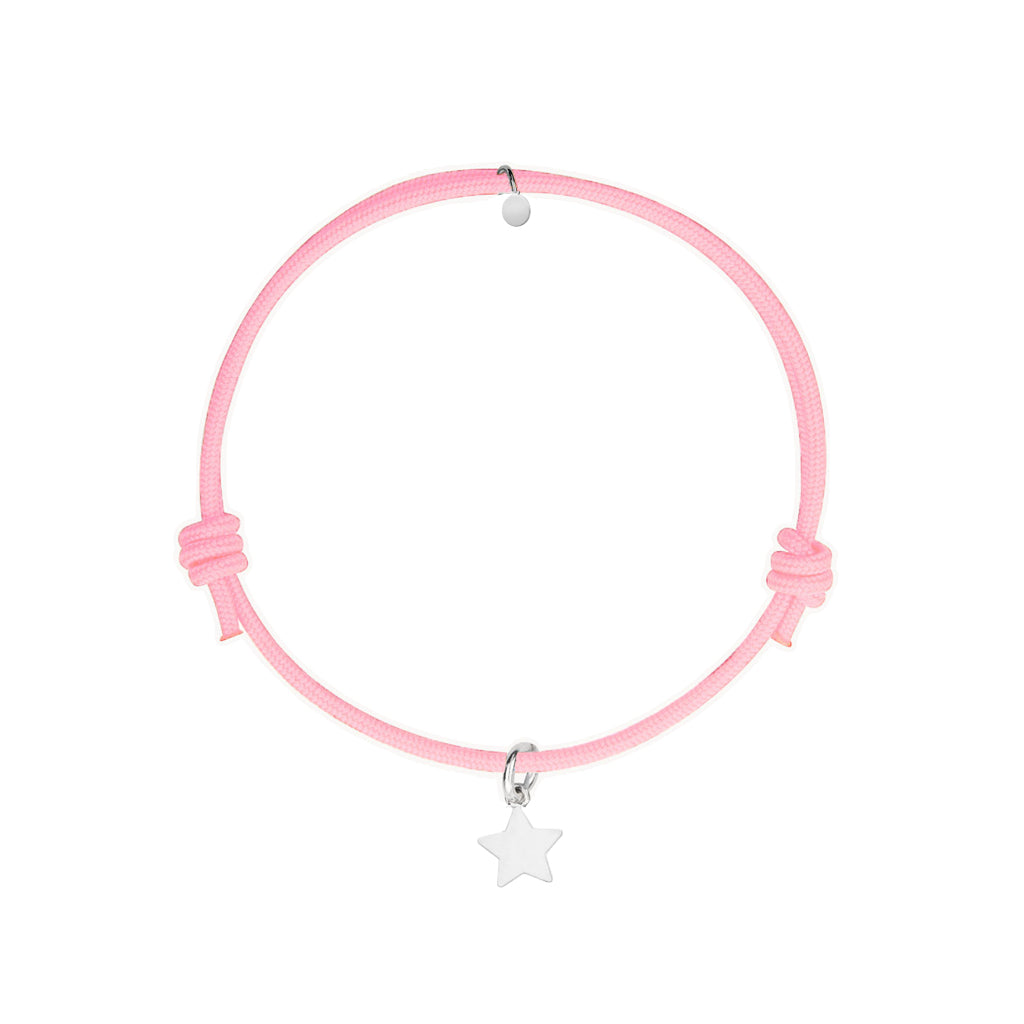 bracciale con cordino rosa e ciondolo stella argento