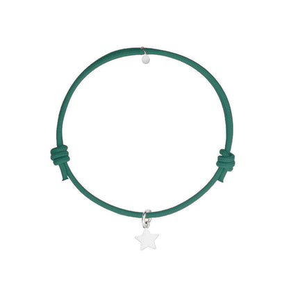 bracciale con cordino verde e ciondolo stella argento