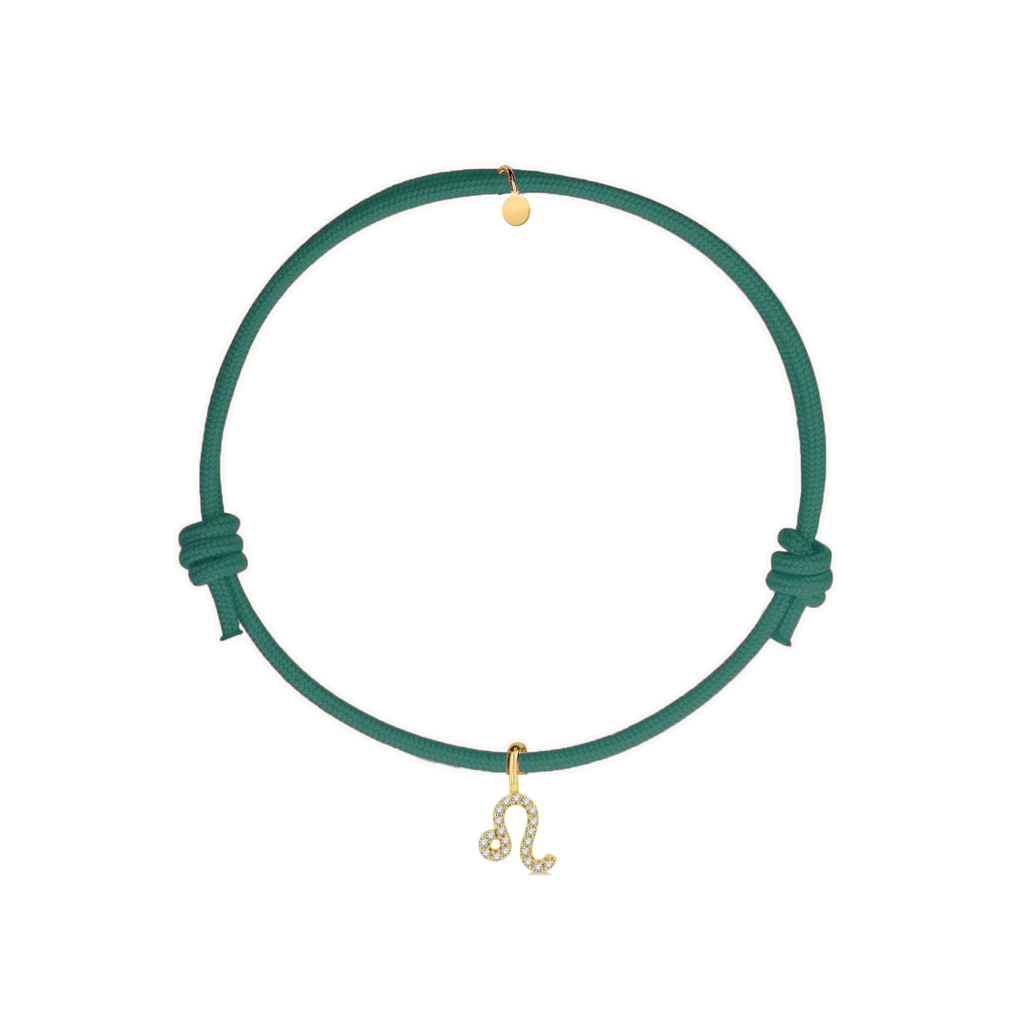 bracciale segno zodiacale leone in corda verde smeraldo e argento 925 con zirconi