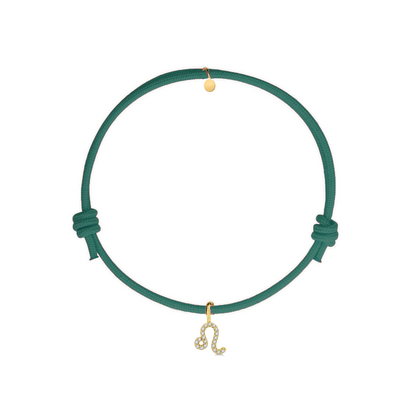 bracciale segno zodiacale leone in corda verde smeraldo e argento 925 con zirconi