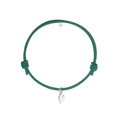 bracciale con cordino verde smeraldo e ciondolo a forma di cuore in argento 925