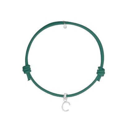 bracciale con cordino verde salvia e ciondolo iniziale in argento 925 personalizzabile