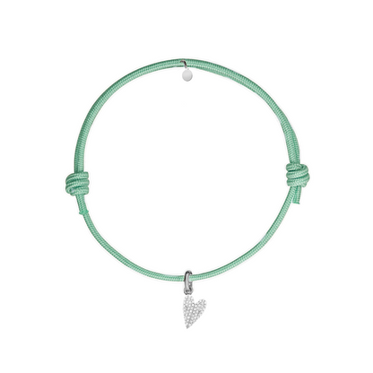 bracciale cordino verde salvia con cuore pave zirconi in argento 925