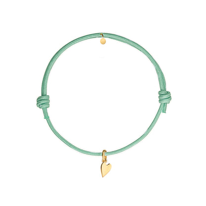 bracciale cordino verde salvia con ciondolo dorato a forma di cuore in argento 925