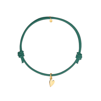 bracciale cordino verde smeraldo con ciondolo cuore oro in argento 925