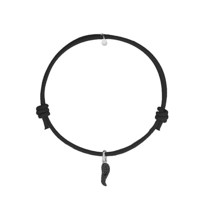 bracciale cordino nero con cornetto portafortuna nero zirconi