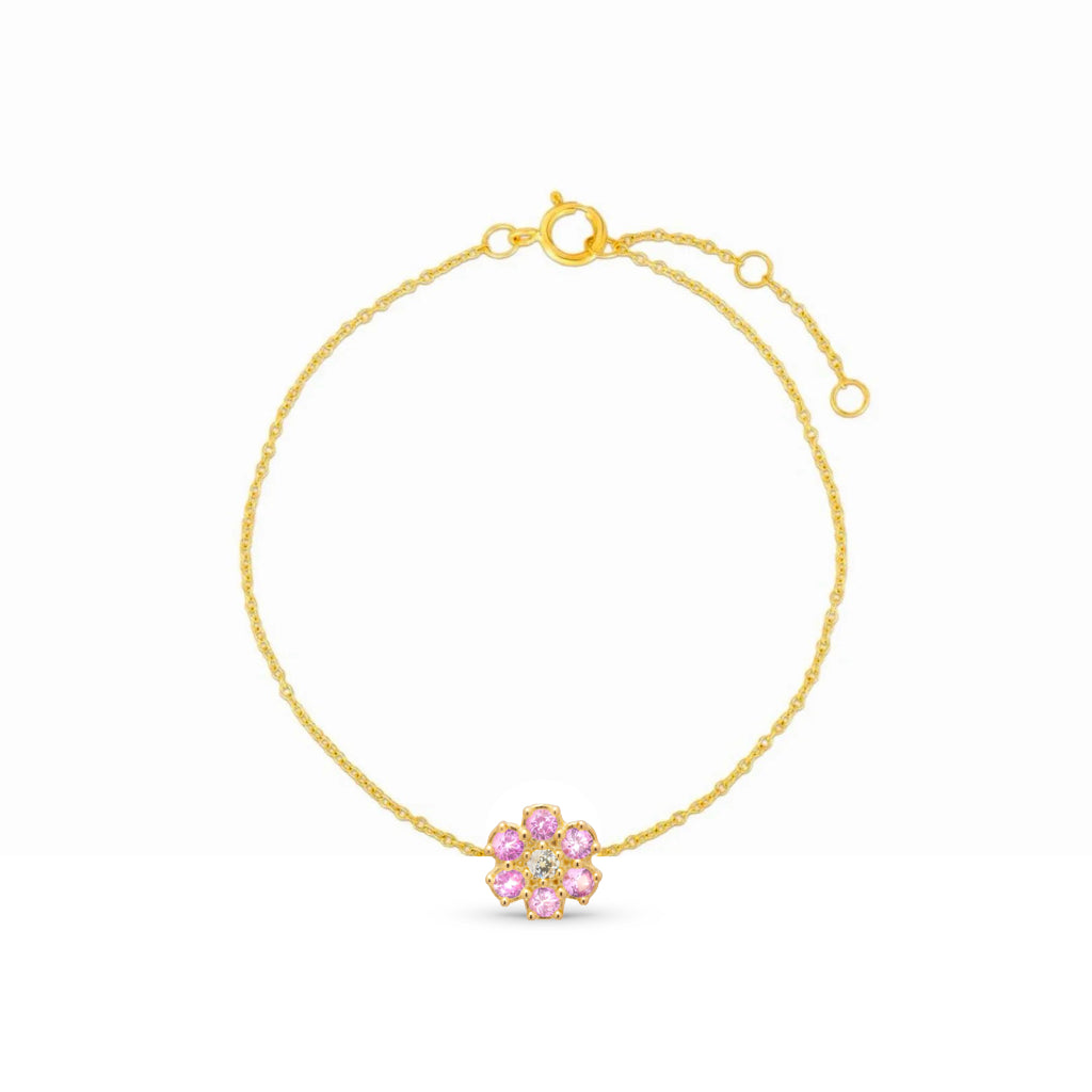 bracciale in argento 925 placcato oro con margherita in cristalli rosa