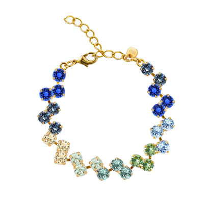 bracciale con swarovski nelle sfumature del blu, giallo e verde