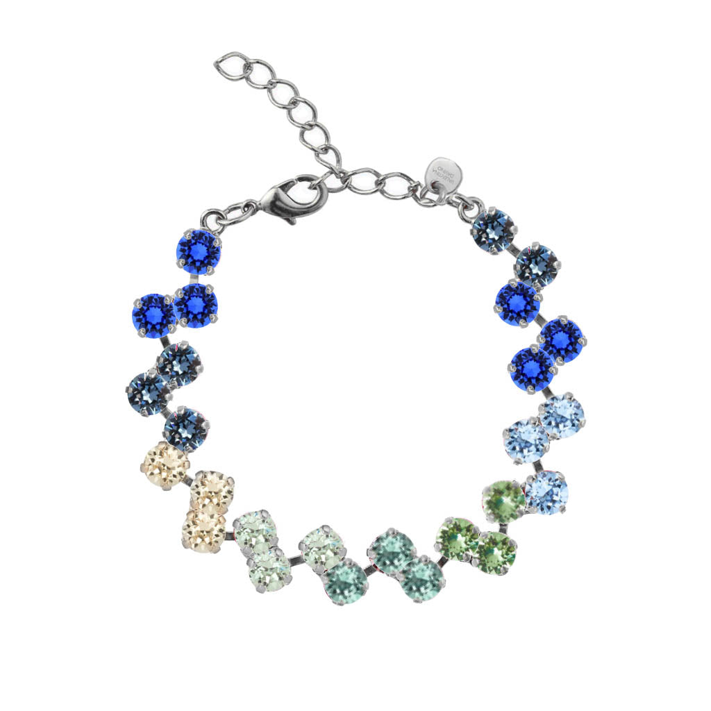 bracciale argento con swarovski nelle sfumature del blu, celeste, verde e giallo