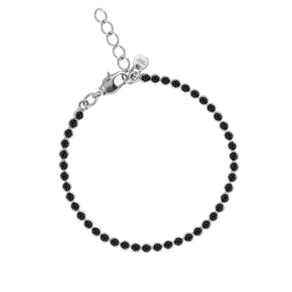 bracciale tennis unisex con cristalli neri finitura argento