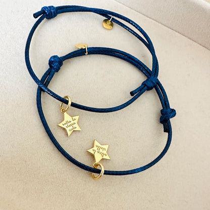 bracciali cordino blu con ciondoli a forma di stella dorata con incisione scritta personalizzata