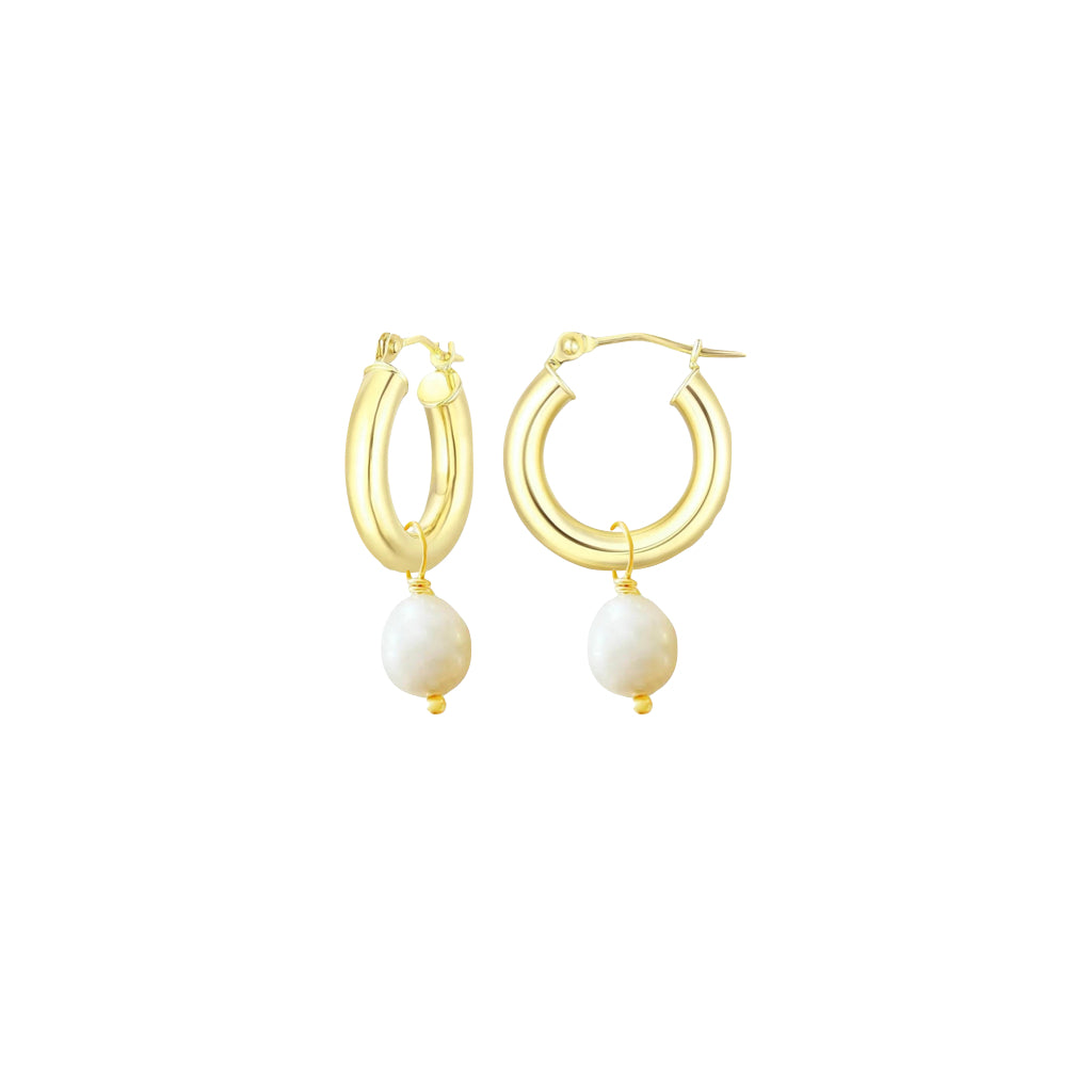 orecchini anallergici in argento 925 a cerchio dorati con perla di fiume pendente