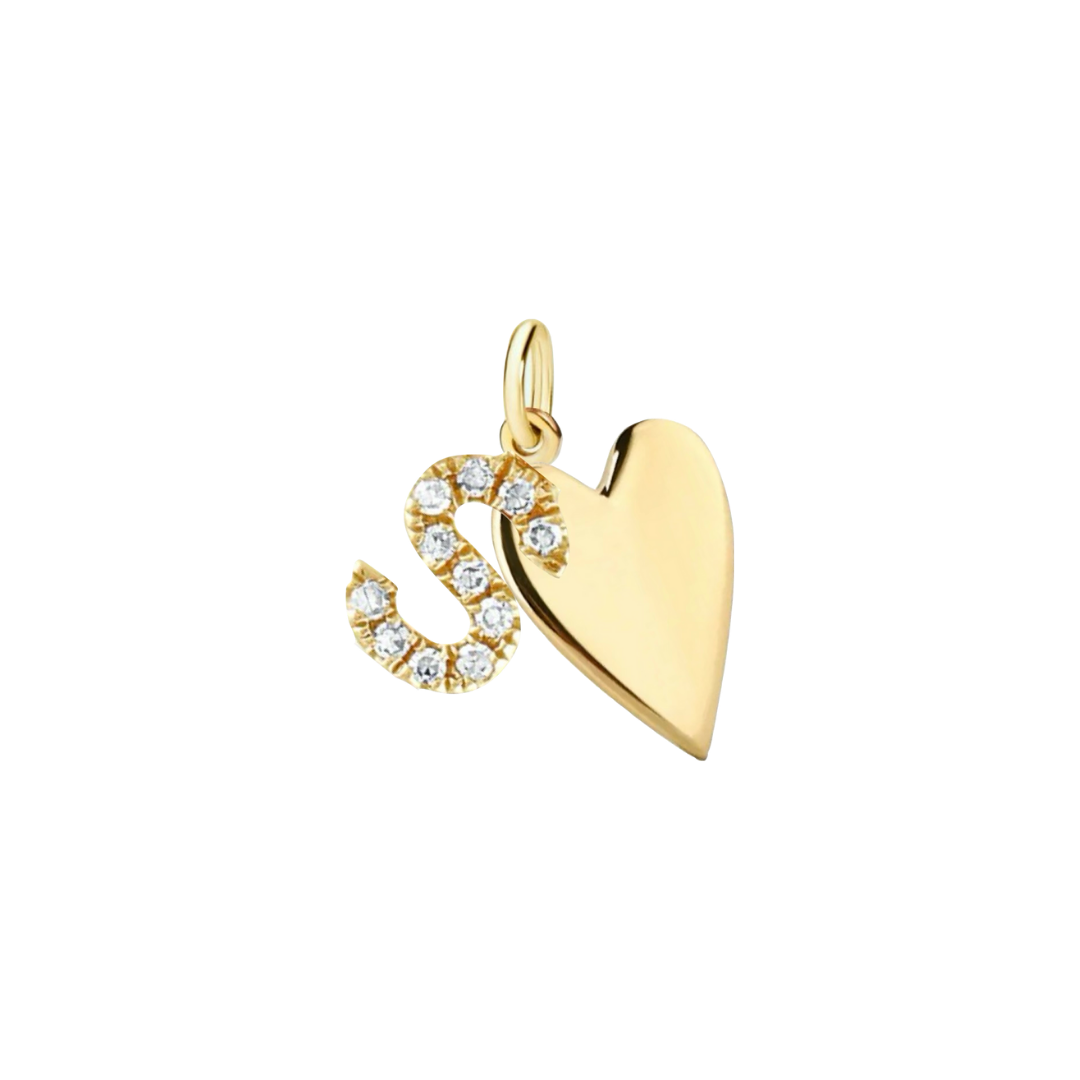 blair pin gold with heart and initial in golden silver 925