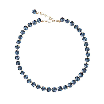 collana tennis dorata con cristalli blu jeans