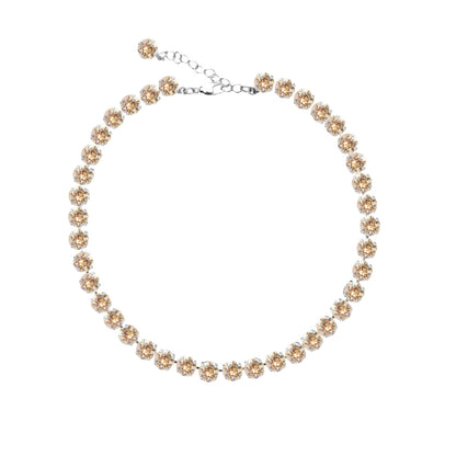 gold crystals tennis necklace in 925 silver