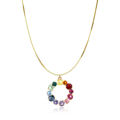 Collana con pendente cerchio con swarovski arcobaleno