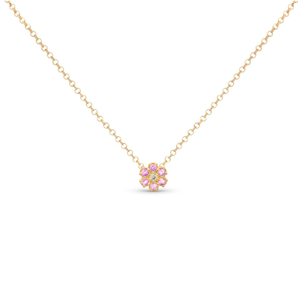 collana con pendente a forma di margherita rosa in argento 925 placcato oro