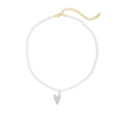 collana di perle swarovski con ciondolo cuore in argento 925 e zirconi