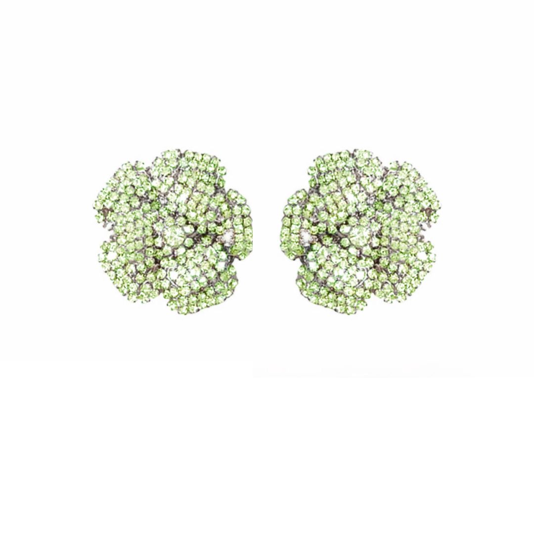 orecchini grandi a forma di fiore verde con swarovski