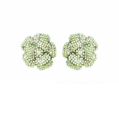 orecchini grandi a forma di fiore verde con swarovski