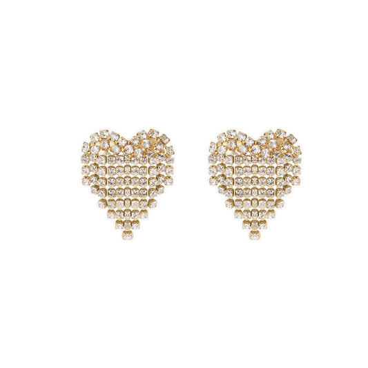 orecchini cuore con frange di cristalli oro
