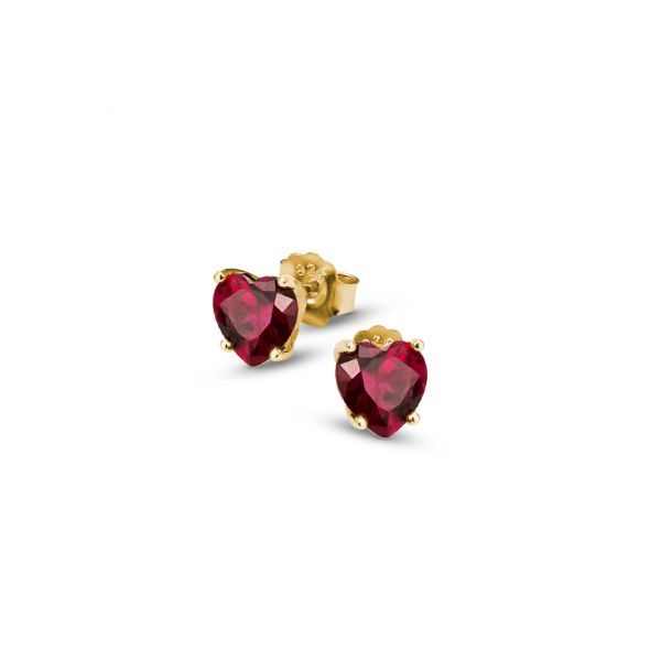 orecchini con zircone a forma di cuore rosso in argento 925 placcato oro 18k