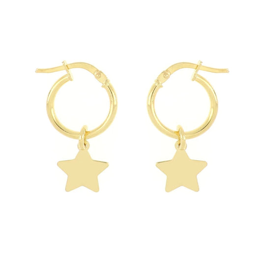 Orecchini dorati anallergici a cerchio con pendente a forma di stella in argento 925 per look minimal e alla moda
